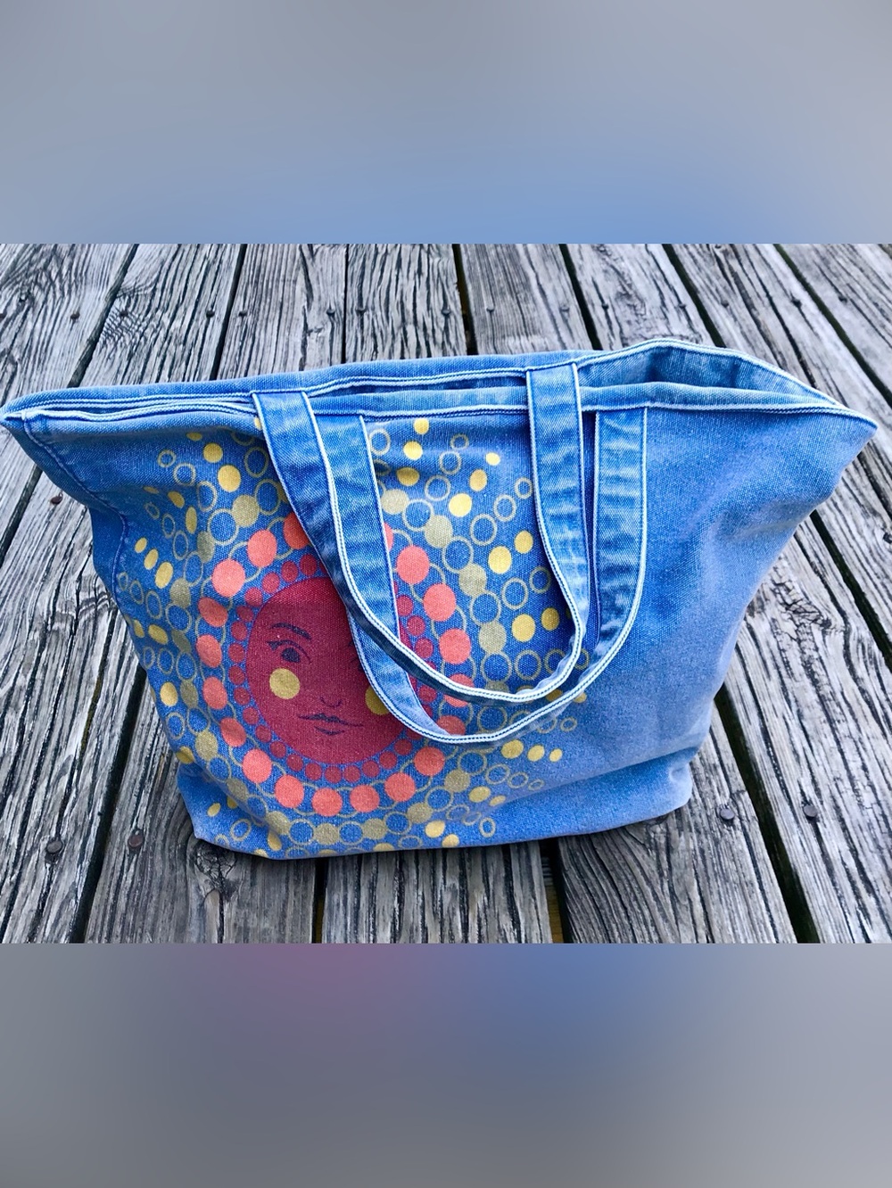 Vintage BATH & BODY WORKS Canvas Indie Sunshine Print Travel Work Tote Bag B&BW